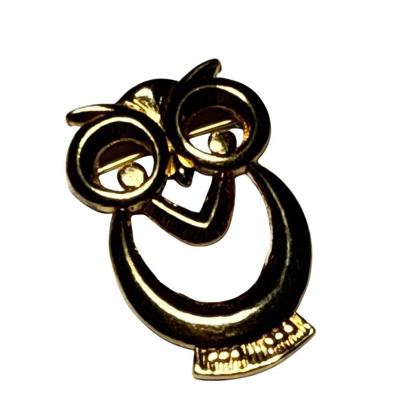 Vintage Gold Tone Owl Brooch Modernist Abstract Mid Century Pin Jewelry - Picture 9 of 9